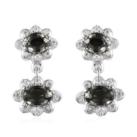 Natural Parti Sapphire and Moissanite Floral Stud Earrings in Platinum Over Sterling Silver 2.50 ctw