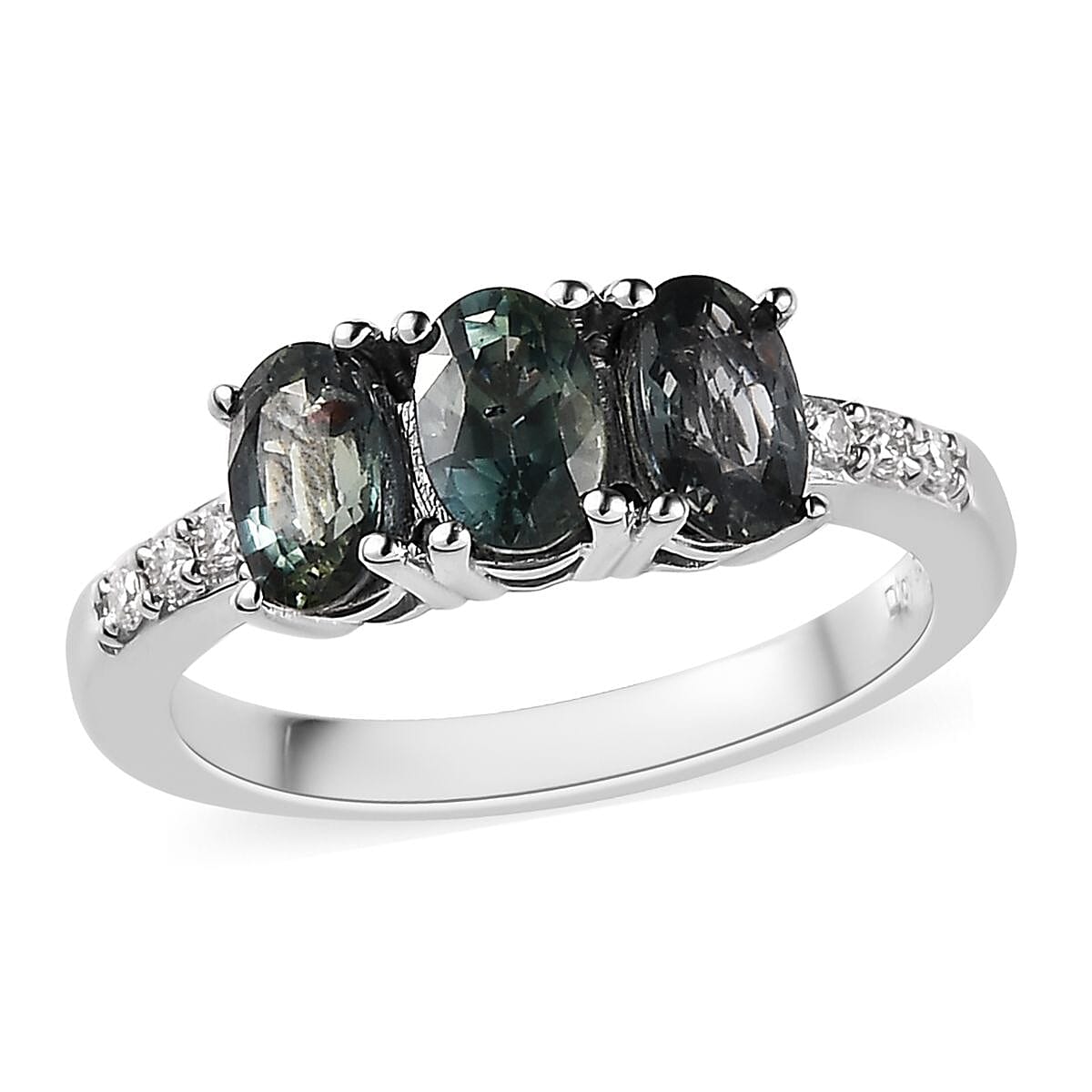 Natural Parti Sapphire and Moissanite Ring in Platinum Over Sterling Silver 1.50 ctw