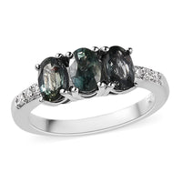 Natural Parti Sapphire and Moissanite Ring in Platinum Over Sterling Silver 1.50 ctw