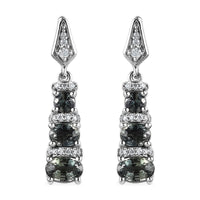 Natural Parti Sapphire and Moissanite Dangle Earrings in Platinum Over Sterling Silver 2.75 ctw