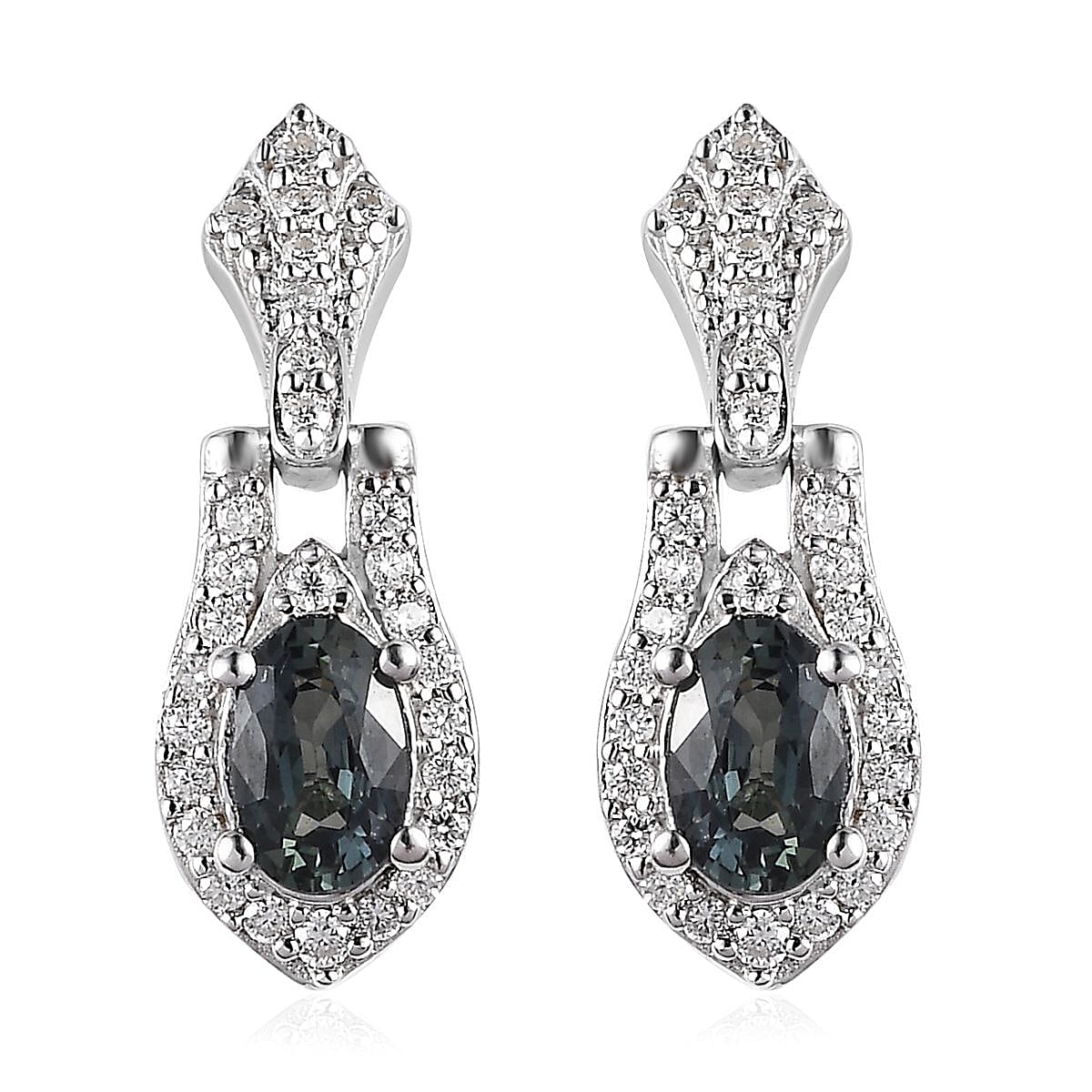 Natural Parti Sapphire and Moissanite Snake Inspired Earrings in Platinum Over Sterling Silver 1.65 ctw