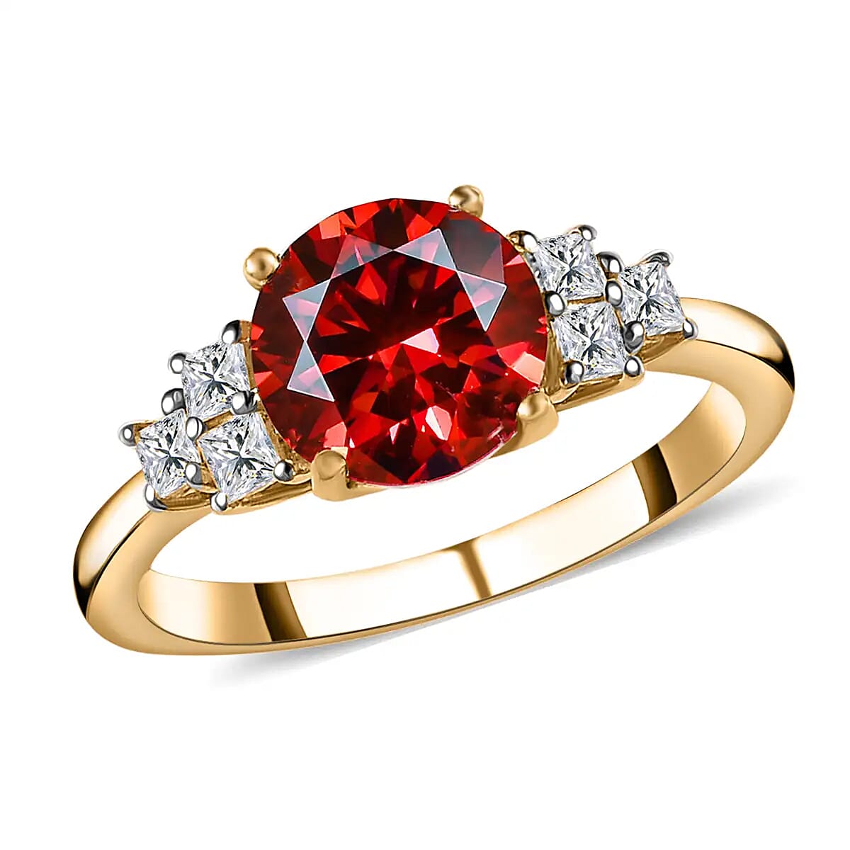 Luxury Red Moissanite and White Moissanite Ring in Vermeil Yellow Gold Over Sterling Silver 2.00 ctw