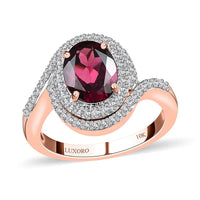 Luxoro 10K Rose Gold AAA Tanzanian Rhodolite Garnet and Moissanite Ring 2.35 ctw