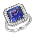 Certified & Appraised Rhapsody 950 Platinum AAAA Asscher Cut Tanzanite, Diamond (E-F, VS) (0.52 cts) Halo Ring (Size 7.0) (8.30 g) 6.35 ctw - Sticky add to cart bar