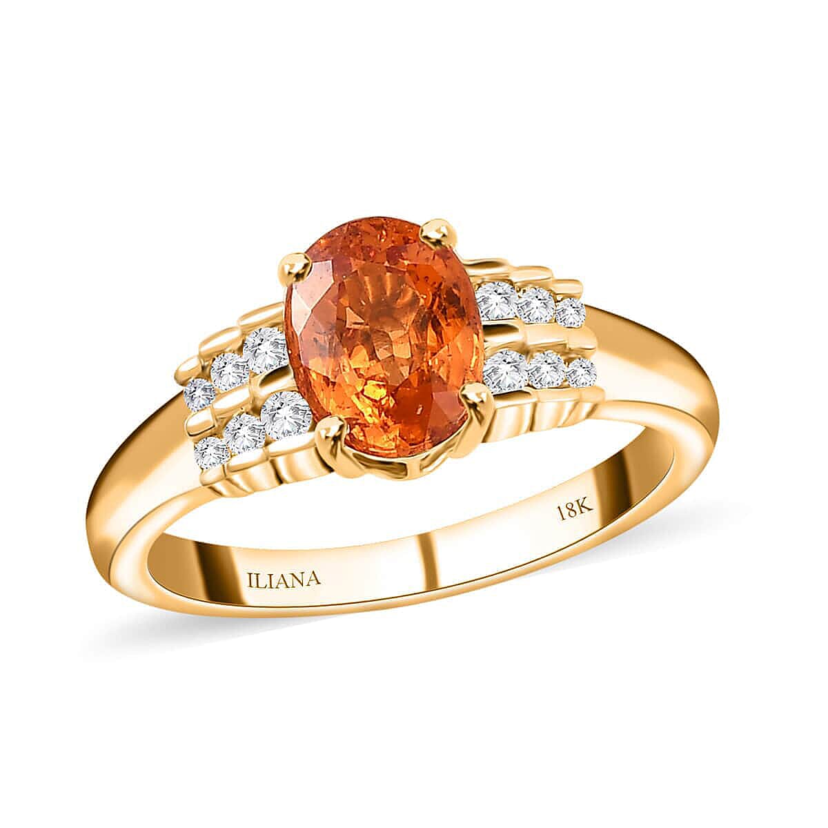 Iliana 18K Yellow Gold AAAA Nigerian Spessartine Garnet and G-H SI Diamond Ring (Size 7.0) 4.60 Grams 1.90 ctw