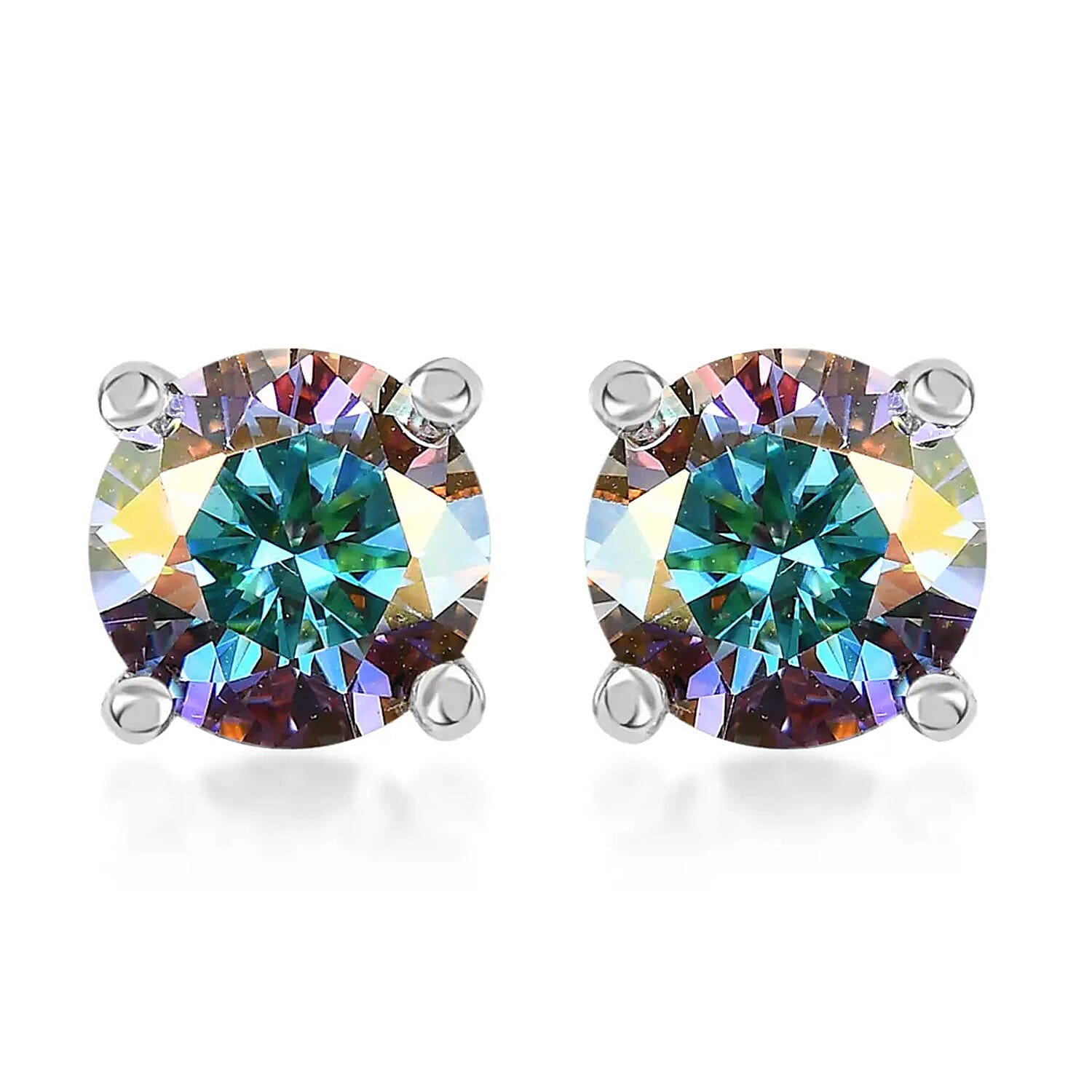 Dichroic Mist Moissanite Stud Earrings in Platinum Over Sterling Silver 1.90 ctw
