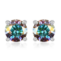 Dichroic Mist Moissanite Stud Earrings in Platinum Over Sterling Silver 1.90 ctw