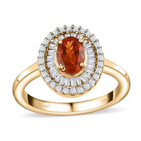 Luxoro 10K Yellow Gold AAA Nigerian Spessartite Garnet and Diamond Double Halo Ring 1.55 ctw