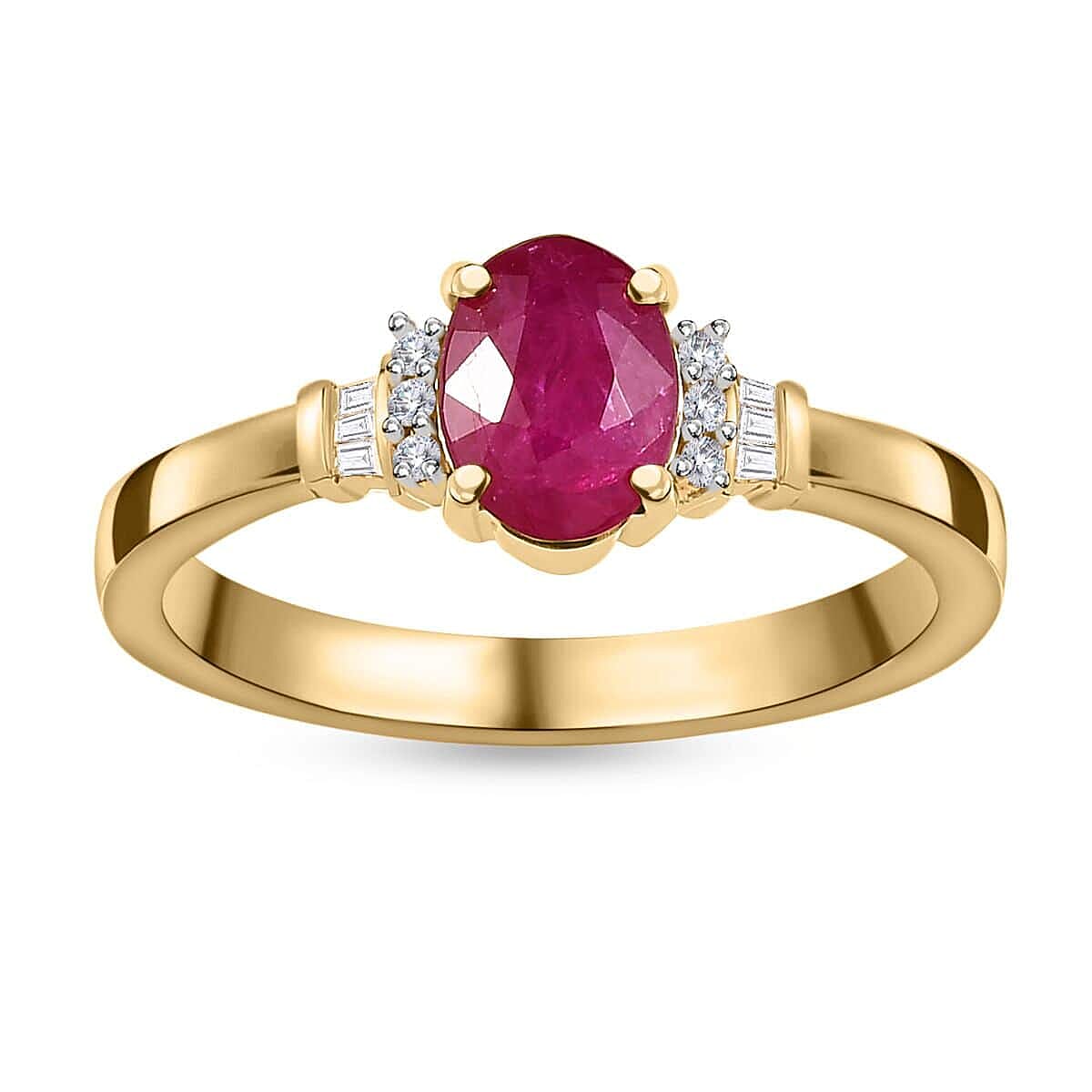 Luxoro 10K Yellow Gold Premium Mozambique Ruby and G-H I3 Diamond Ring 4.25 Grams 1.60 ctw (Del. in 7-10 Days)
