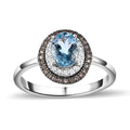 Luxoro 14K White Gold Premium Santa Maria Aquamarine, Natural Champagne and White Diamond I3 Double Halo Ring 4.20 Grams 1.60 ctw - Sticky add to cart bar
