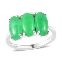 Green Jade 3 Stone Ring in Sterling Silver (Size 10.0) 4.35 ctw