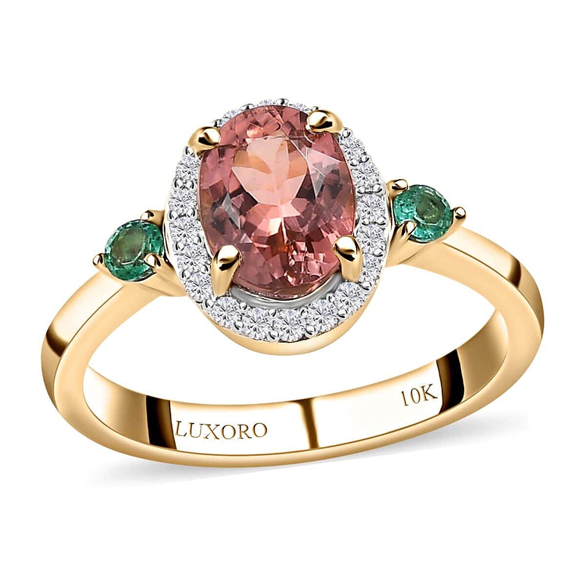Luxoro AAA Blush Tourmaline and Multi Gemstone 1.55 ctw Halo Ring in 10K Rose Gold