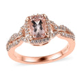 Premium Marropino Morganite and White Zircon Halo Ring in Vermeil Rose Gold Over Sterling Silver 1.85 ctw - Sticky add to cart bar