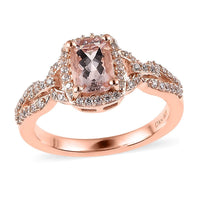 Premium Marropino Morganite and White Zircon Halo Ring in Vermeil Rose Gold Over Sterling Silver 1.85 ctw