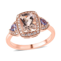 Premium Marropino Morganite and Multi Gemstone Halo Ring in Vermeil Rose Gold Over Sterling Silver 2.00 ctw