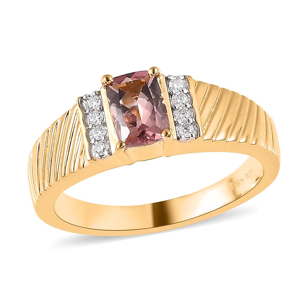 Premium Blush Tourmaline and Moissanite Men's Ring in Vermeil Yellow Gold Over Sterling Silver 1.00 ctw