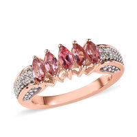 Premium Blush Tourmaline and White Zircon 5 Stone Ring in Vermeil Rose Gold Over Sterling Silver (Size 10.0) 1.15 ctw