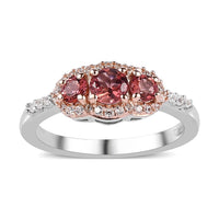 Premium Blush Tourmaline and White Zircon Trilogy Ring in Vermeil RG and Platinum Over Sterling Silver 0.80 ctw