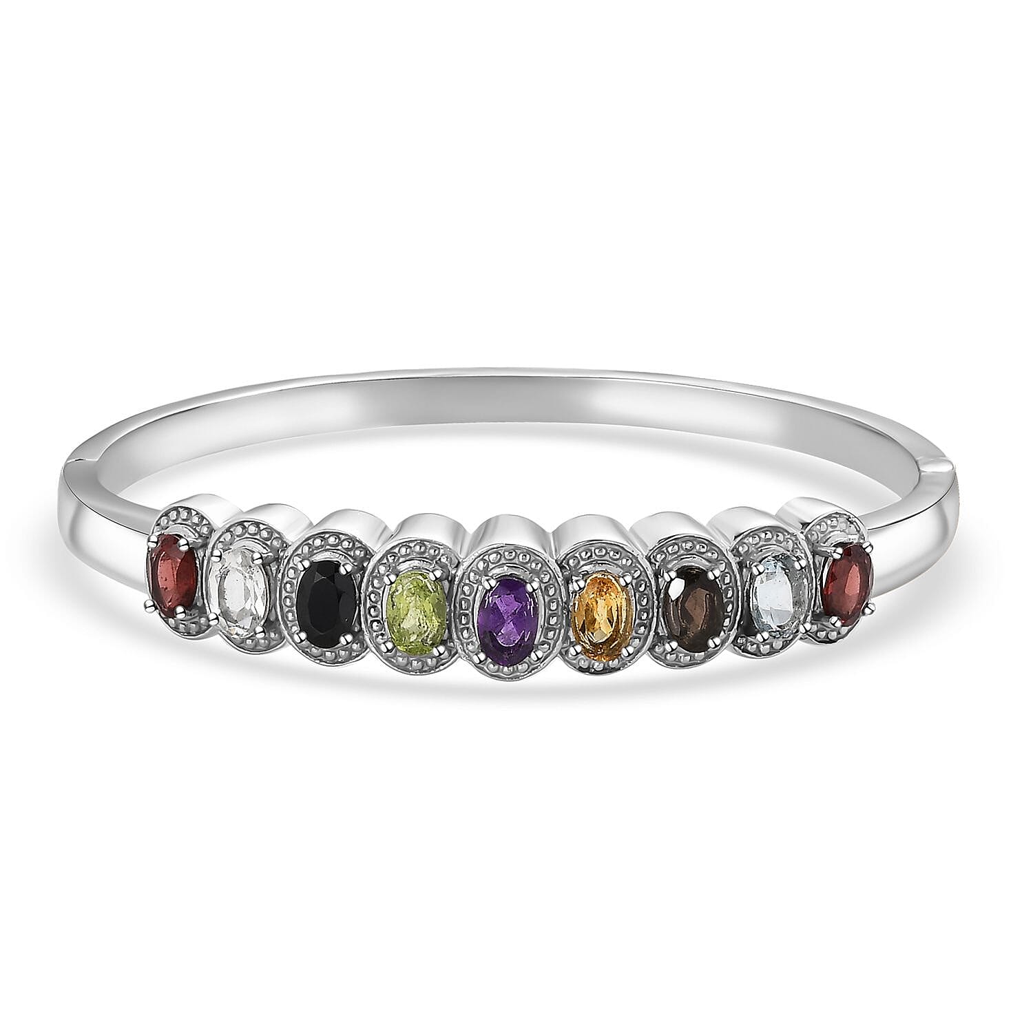 Multi gemstones Bangle Bracelet in Stainless Steel (7.25 In) 4.80 ctw