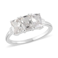 Simulated Diamond 3 Stone Ring in Sterling Silver (Size 10.0)