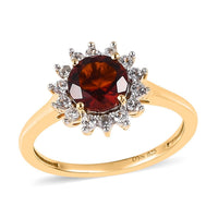 Premium Brazilian Cherry Citrine and White Zircon Sunburst Ring in Vermeil Yellow Gold Over Sterling Silver 1.20 ctw