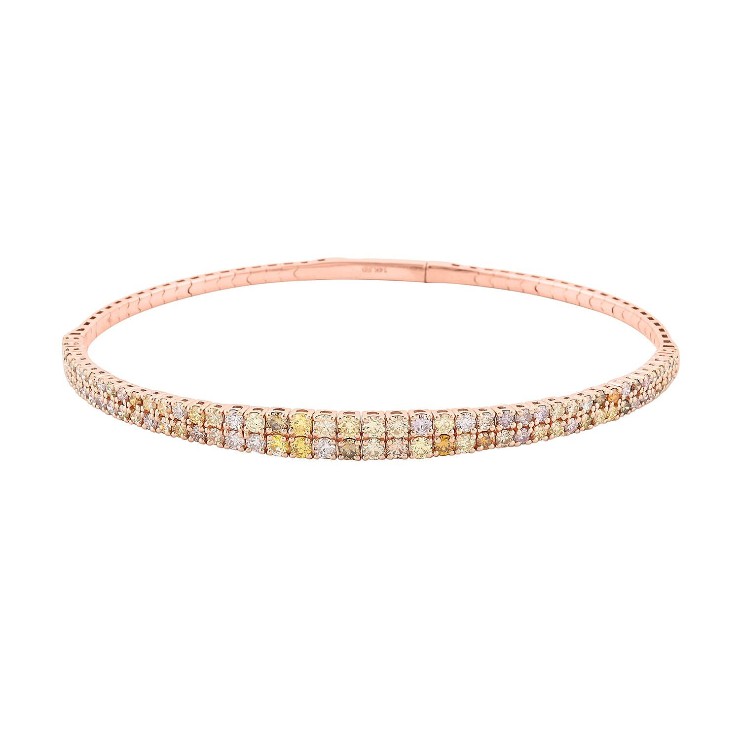 Modani 14K Rose Gold Natural Multi Color Diamond SI3 Bangle Bracelet (7.50 in) Total Metal Weight (8.5 g) Including Titanium Spring Weight 2g 3.00 ctw