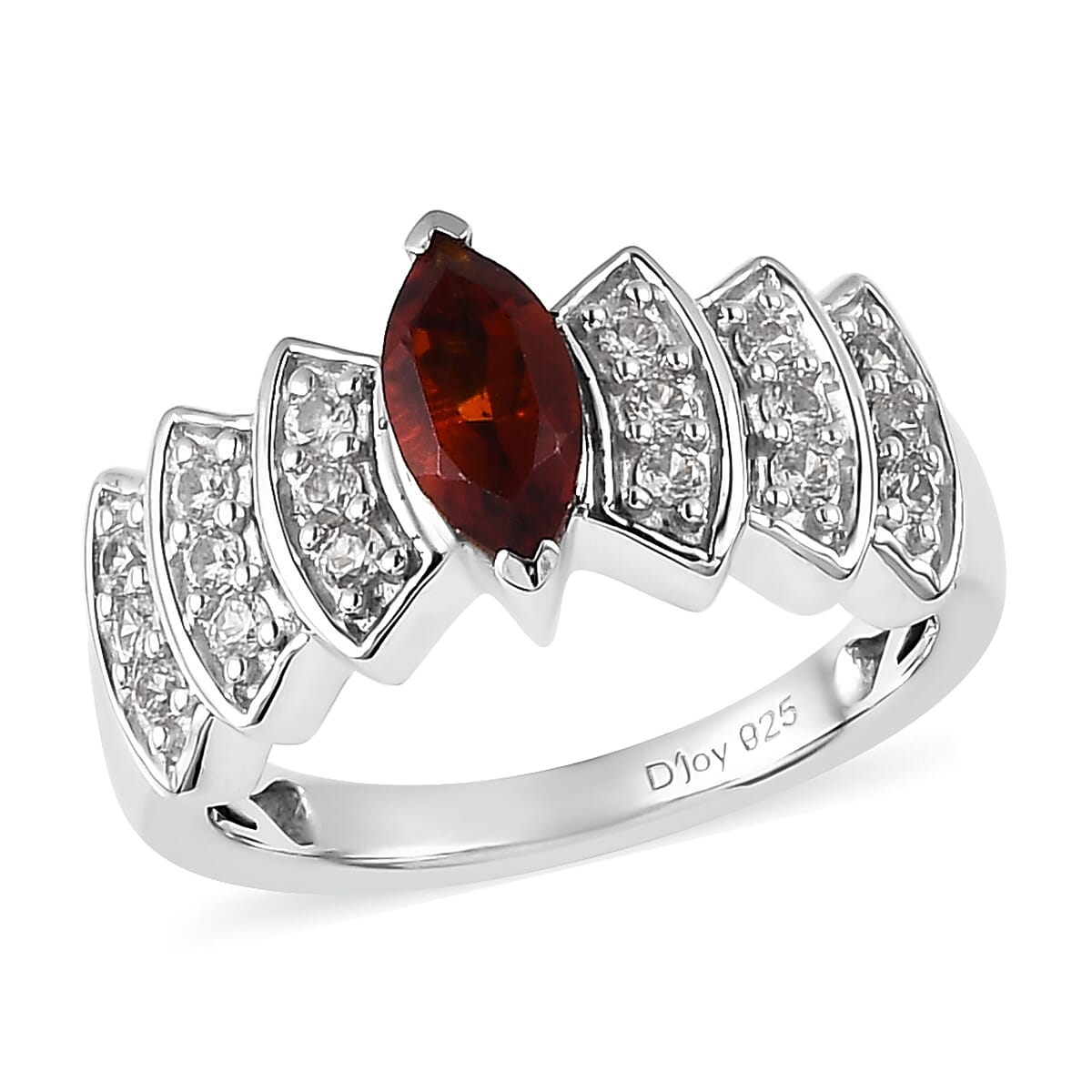 Brazilian Cherry Citrine and White Zircon Ring in Platinum Over Sterling Silver 0.90 ctw