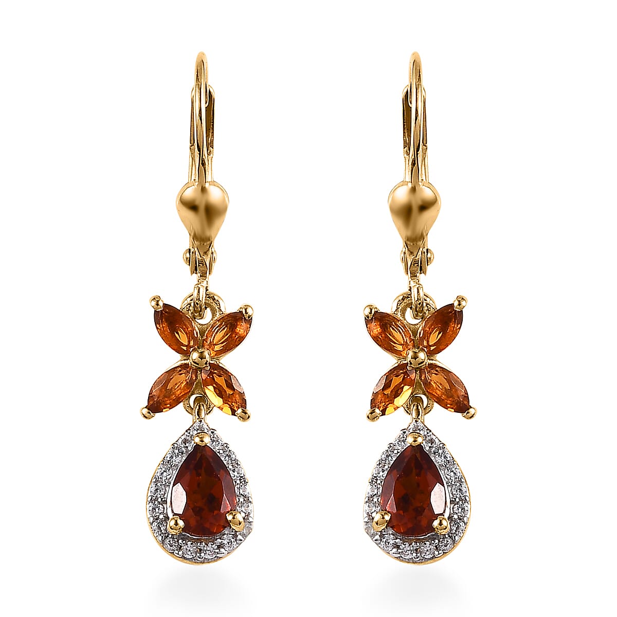 Premium Brazilian Cherry Citrine and Multi Gemstone Lever Back Earrings in Vermeil Yellow Gold Over Sterling Silver 1.80 ctw