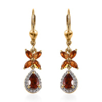 Premium Brazilian Cherry Citrine and Multi Gemstone Lever Back Earrings in Vermeil Yellow Gold Over Sterling Silver 1.80 ctw