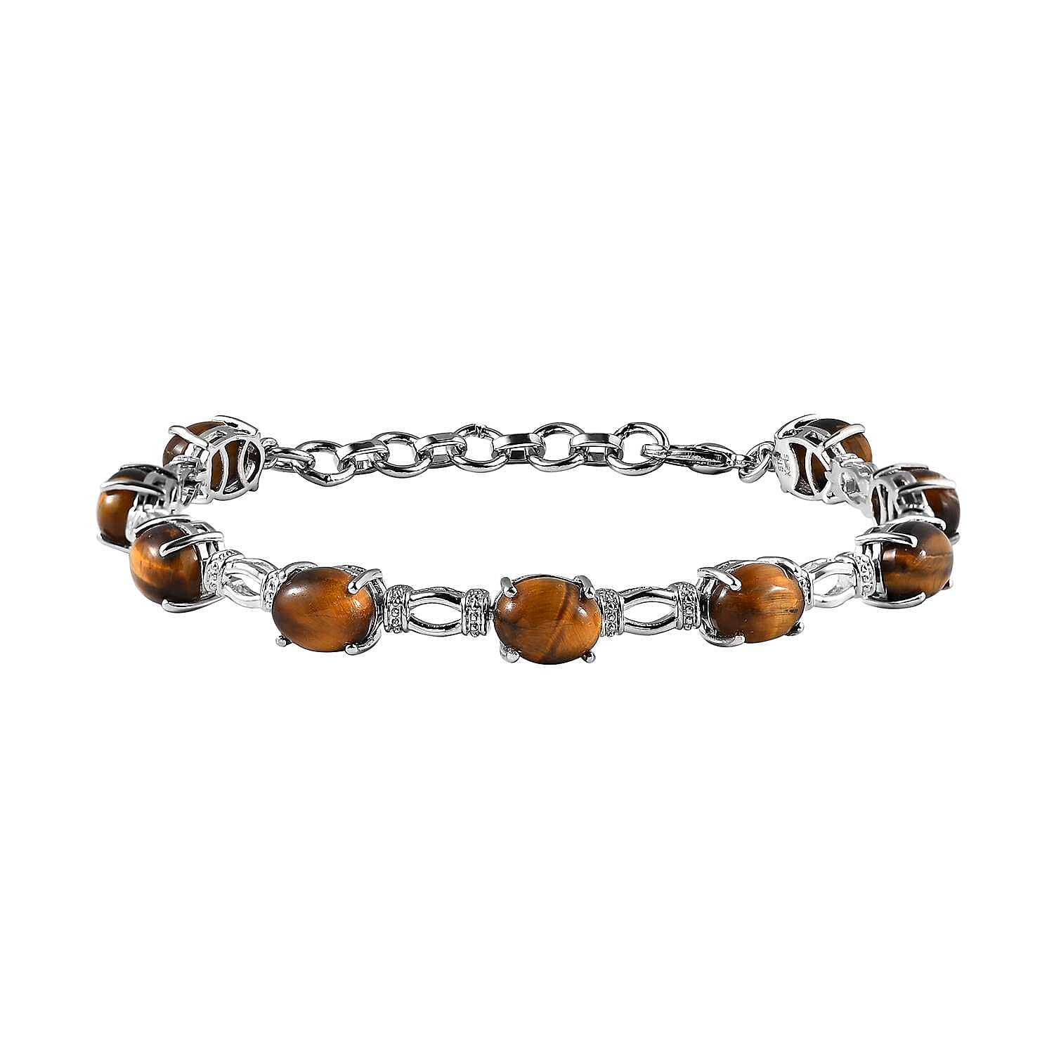 Karis Tiger's Eye Bracelet in Platinum Bond (6.50-8.0In) 21.00 ctw