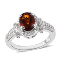 Premium Brazilian Cherry Citrine, Moissanite Ring in Platinum Over Sterling Silver (Size 10.0) 1.50 ctw - Sticky add to cart bar