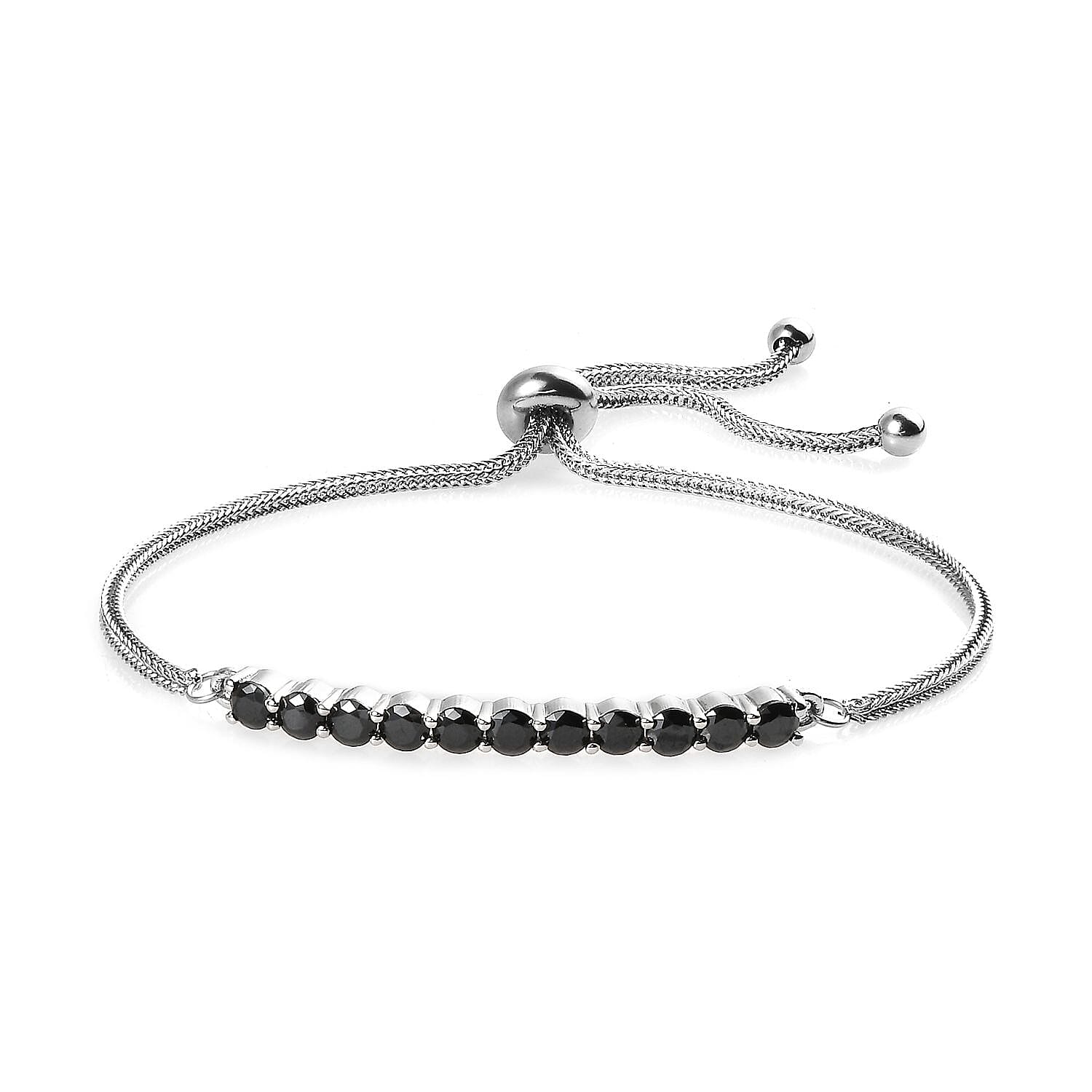 Karis Simulated Black Diamond Bolo Bracelet in Platinum Bond and Stainless Steel (10.50 In) 2.20 ctw