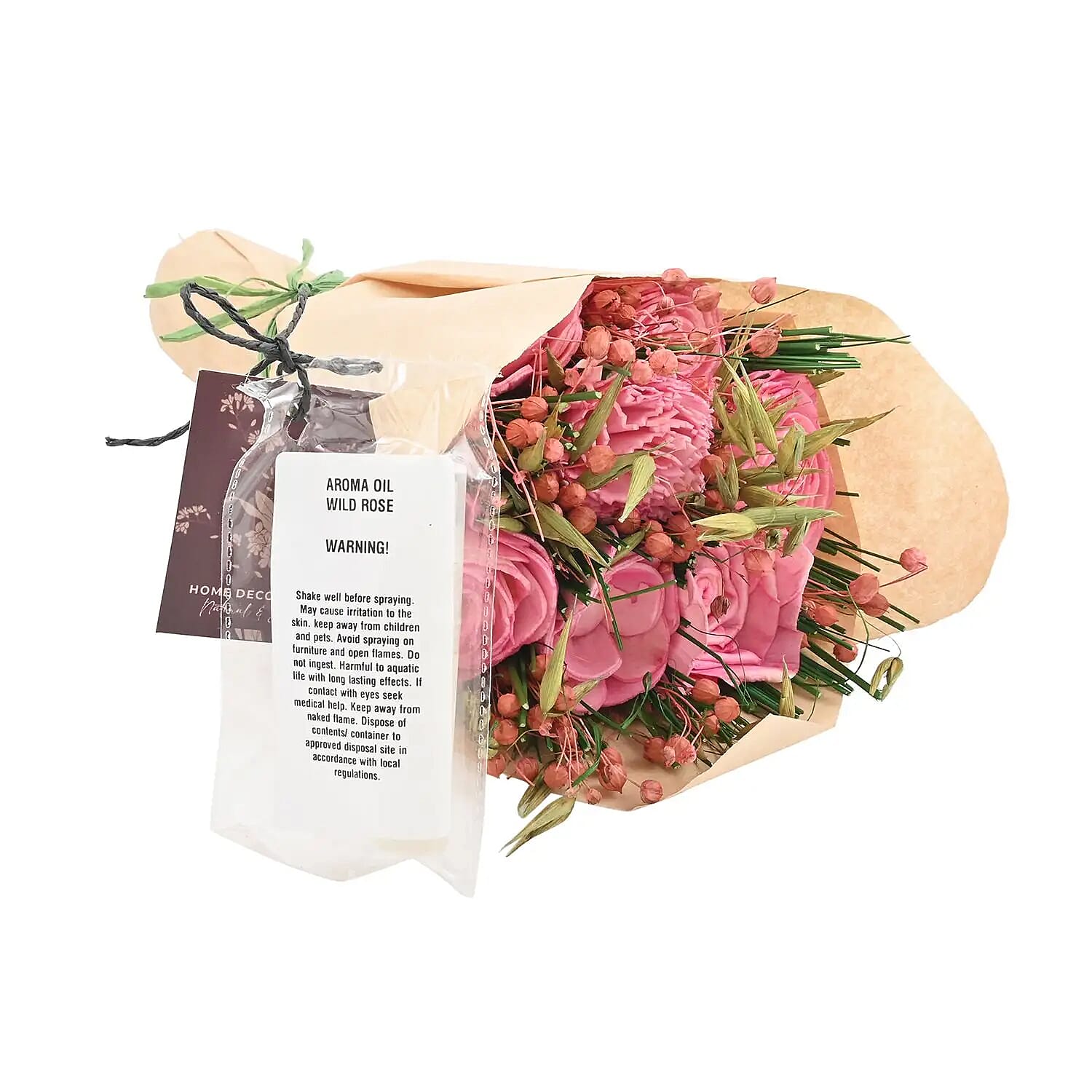 Floral Bouquet with Dried Pink Flower and Rose Fragrance Spray Bottle (12"x6")