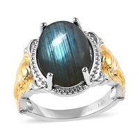 Karis Malagasy Labradorite Solitaire Ring in 18K YG Plated and Platinum Bond (Size 10.0) 6.35 ctw