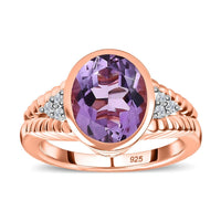 Rose De France Amethyst and White Zircon 3.40 ctw Ring in 14K RG Over Sterling Silver (Size 10.0)