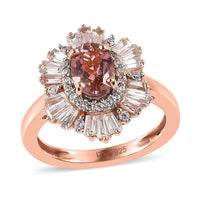 Premium Blush Tourmaline and White Zircon Ballerina Ring in Vermeil Rose Gold Over Sterling Silver 1.90 ctw