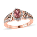 Premium Blush Tourmaline, Brown and White Zircon Halo Ring in Vermeil Rose Gold Over Sterling Silver 1.70 ctw - Sticky add to cart bar