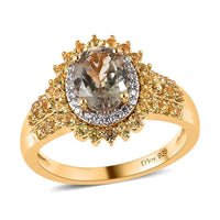 AAA Turkizite and Multi Gemstone 2.15 ctw Double Halo Sunburst Ring in Vermeil Yellow Gold Over Sterling Silver