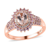 Premium Marropino Morganite, Multi Gemstone Double Halo Ring in Vermeil RG Over Sterling Silver (Size 10.0) 1.90 ctw