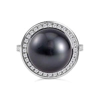 Tahitian Pearl and White Zircon18.40 ctw Ring in Rhodium Over Sterling Silver (Size 5.5)