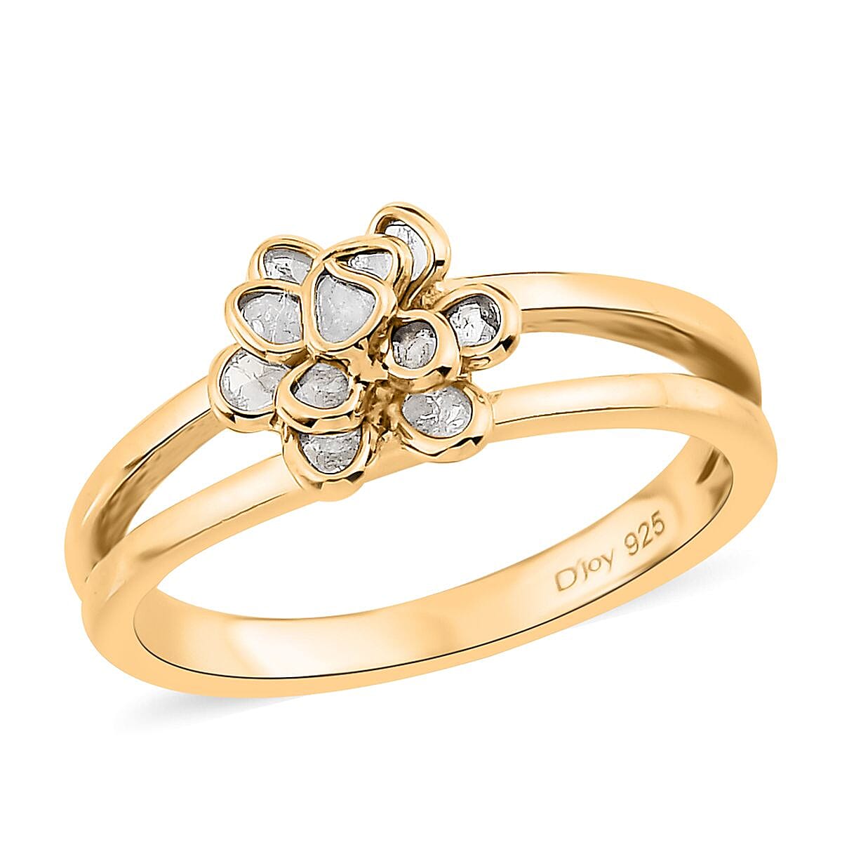 Polki Diamond Flower Ring in 14K YG Over Sterling Silver (Size 6.0) 0.25 ctw