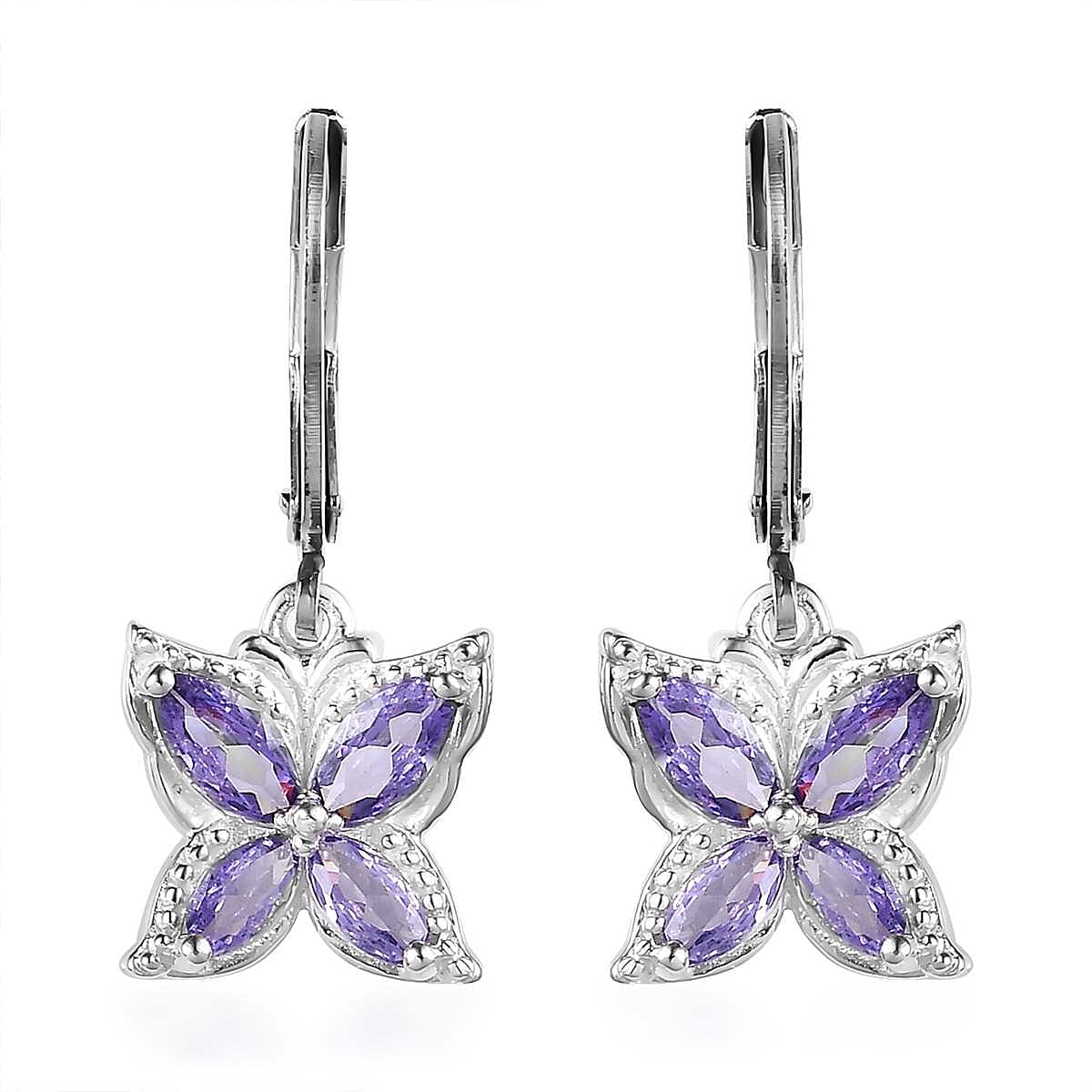 Simulated Blue Diamond Lever Back Earrings in Sterling Silver 2.60 ctw