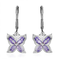 Simulated Blue Diamond Lever Back Earrings in Sterling Silver 2.60 ctw