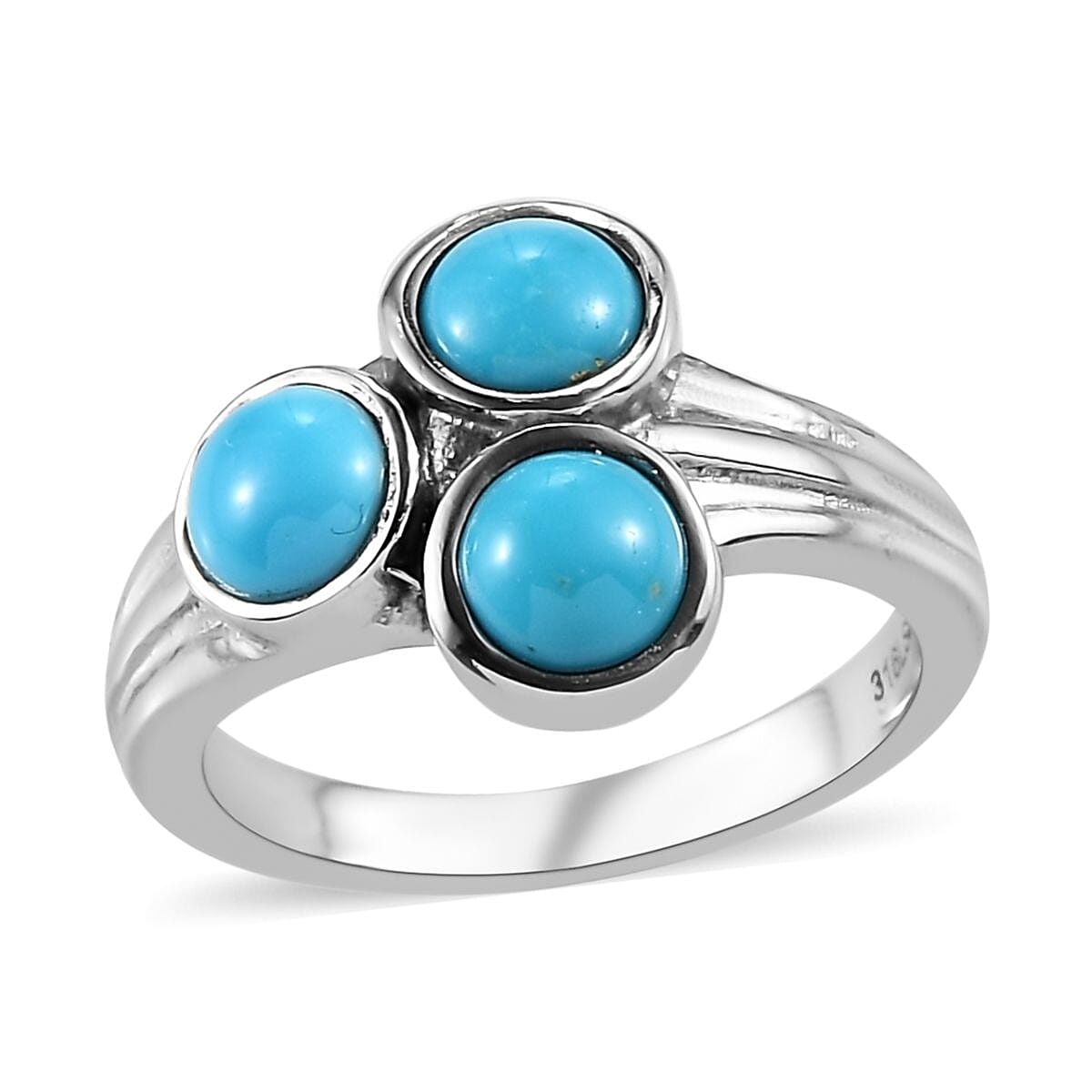 Sleeping Beauty Turquoise 3 Stone Ring in Stainless Steel 1.40 ctw