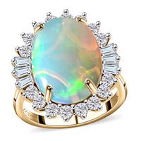Luxoro 10K Yellow Gold Premium Ethiopian Welo Opal and Moissanite Ring 5.00 ctw (Del. in 7-10 Days)
