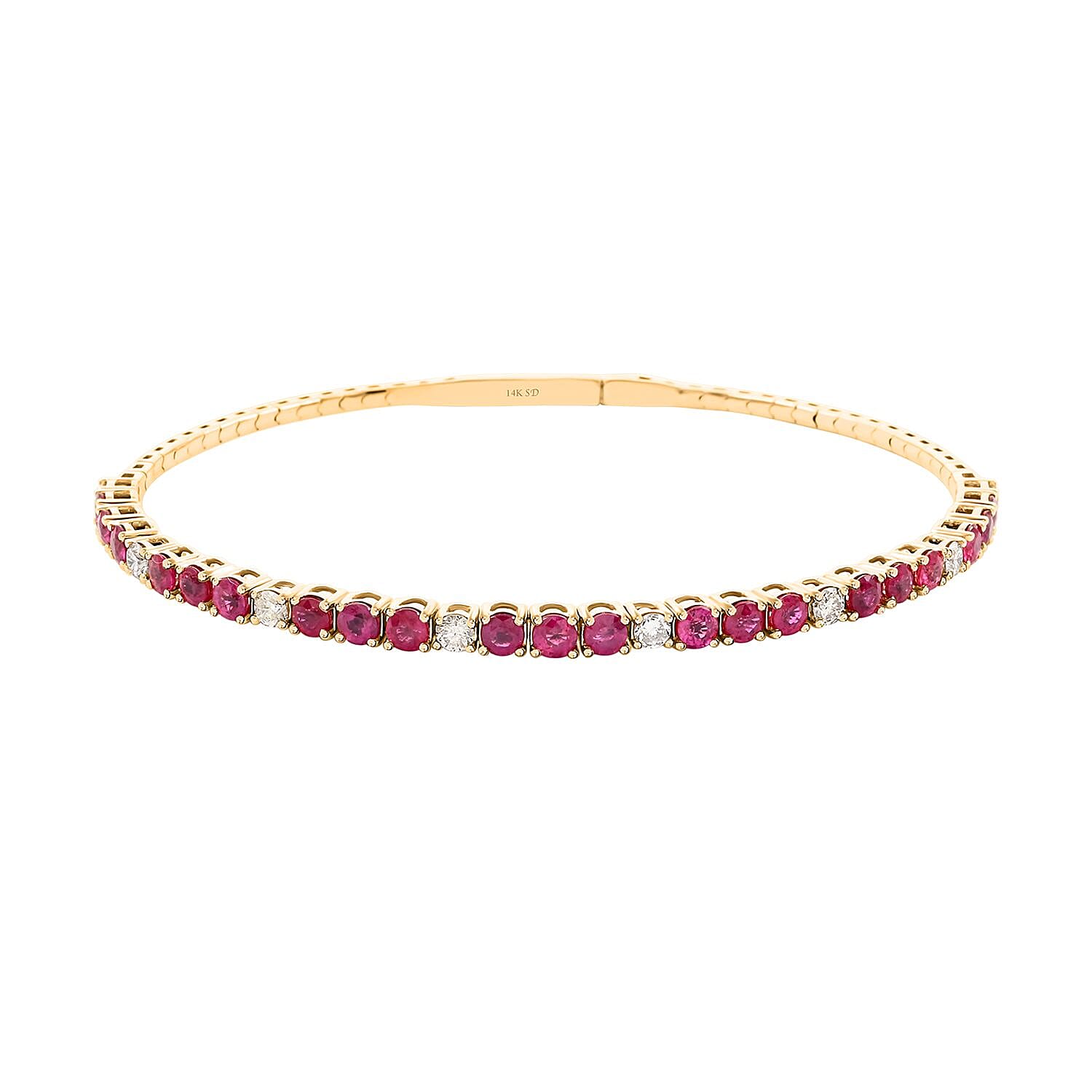 NY Closeout 14K Yellow Gold Montepuez Ruby and Natural Diamond SI2-SI3 Bracelet (7.25 In) 8.80 Grams Including Titanium Spring Weight 0.55 g 3.92 ctw