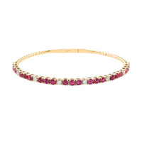 NY Closeout 14K Yellow Gold Montepuez Ruby and Natural Diamond SI2-SI3 Bracelet (7.25 In) 8.80 Grams Including Titanium Spring Weight 0.55 g 3.92 ctw