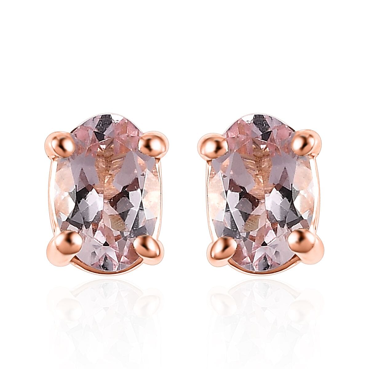 Premium Pink Morganite Solitaire Stud Earrings in Vermeil Rose Gold Over Sterling Silver 0.90 ctw