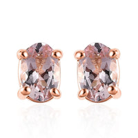 Premium Pink Morganite Solitaire Stud Earrings in Vermeil Rose Gold Over Sterling Silver 0.90 ctw