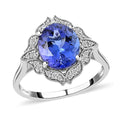 Certified and Appraised Rhapsody 950 Platinum AAAA Tanzanite and E-F VS Diamond Ring 6.75 Grams 4.05 ctw - Sticky add to cart bar